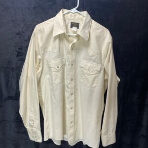 VTG Mens Western Style Pearl Snap Long Sleeve Shirt Size 17 Cream Made in USA‎